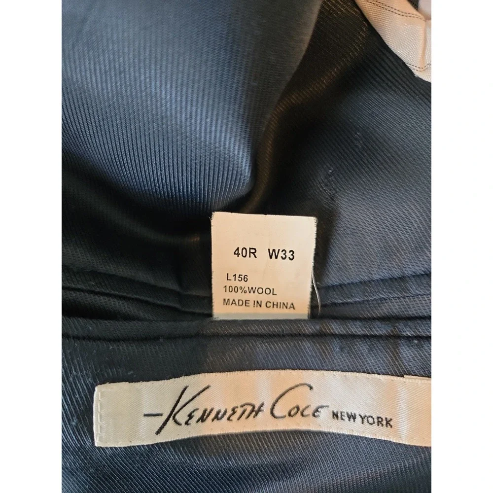 Kenneth Cole Pinstriped Black Suit 2 Piece Wool 40 Regular 34